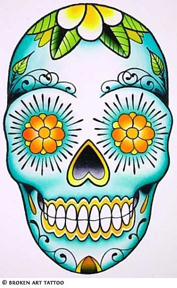 colourful skull tattoo